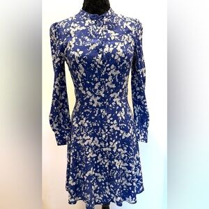 H&M periwinkle blue and white Floral long sleeve, button down mini Dress